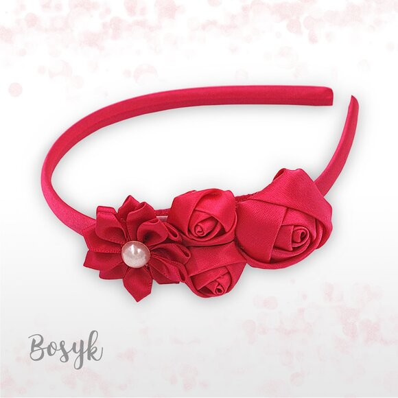 Satin Flower Girl Hairband-Roses and Floral Satin Baby Girl Headband- - Picture 5 of 8